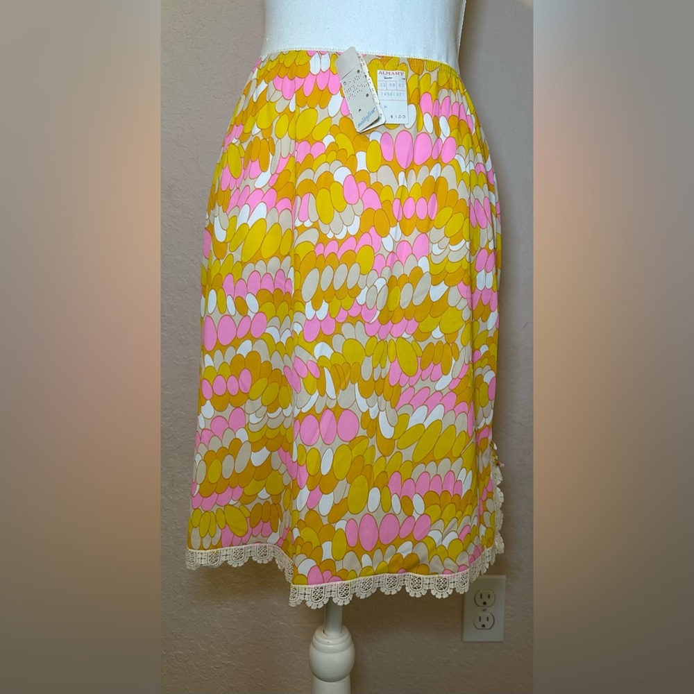 Vintage Maindeform Delectable slip skirt pink yellow orange white geometric RARE